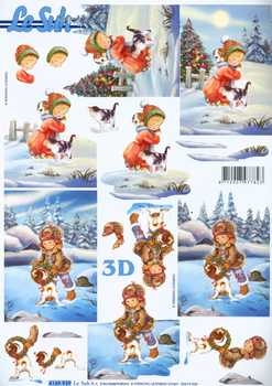 3D Schneidebogen Kinder mit Tieren im Schnee