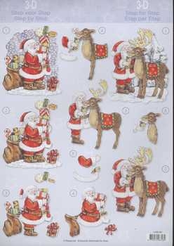 3D Schneidebogen Weihnachtsmann mit Geschenken, Rentier