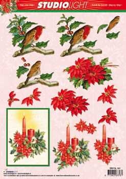 3D Schneidebogen Weihnachten, Vogel, Weihnachtsstern, Kerzen