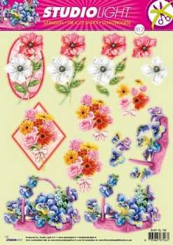 3D Stanzbogen Blumen, Mohn, Rosen, Gerbera, Stiefmütterchen