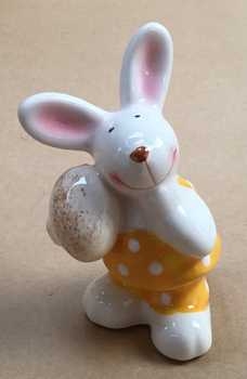 Porzellan Hase mit 1 Ei, weiss-gelb