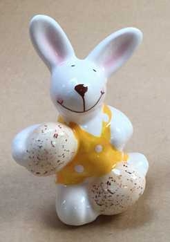 Porzellan Hase mit 2 Eiern, weiss-gelb