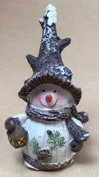 Schneemann Bronco, weiss-braun, mit Laterne