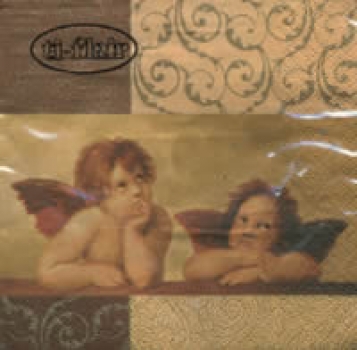 Serviette Engel nachdenklich, Hintergrund Schnörkel