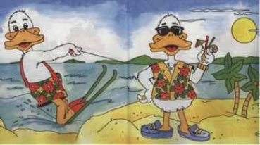 Serviette Ente am Strand, Wasserski, Drink, Rarität