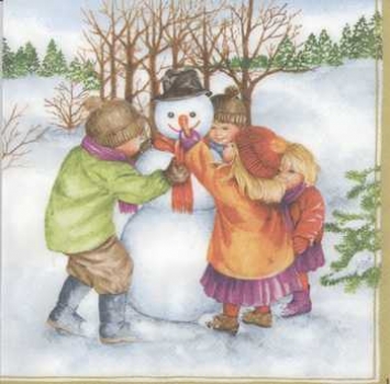 Serviette Kinder Schneemann bauen