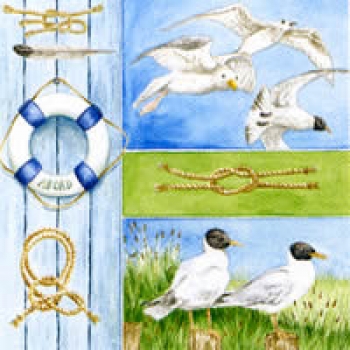 Serviette Maritim, Möwen, Rettungsring, Rarität