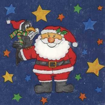 Serviette Samichlaus mit Rabe, Merry Christmas, Rarität