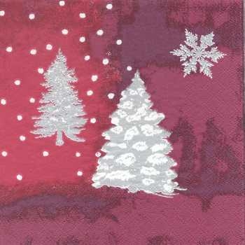 Serviette Tannenbaum weiss-rot