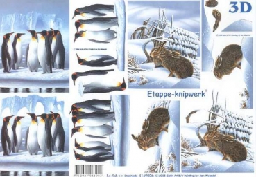 3D Schneidebogen Pinguine, Hasen im Schnee