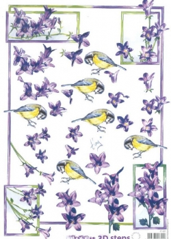 3D Schneidebogen violette Blumen mit Meisen
