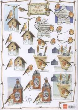 3D Schneidebogen Rotkehlchen, Vogelhaus, Laterne, Topf