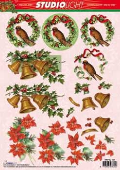 3D Schneidebogen Vogel, Glocken, Weihnachtsstern