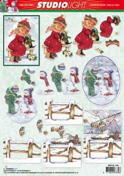 3D Schneidebogen Kinder, Schneemann,Zaun im Schnee