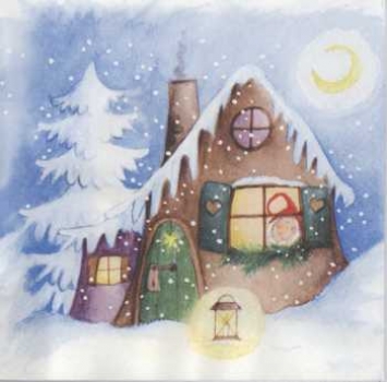 Serviette Lebkuchenhaus mit Zwerg, Rarität