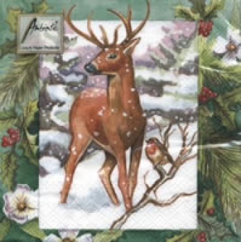 Serviette Winterwald grün, Hirsch