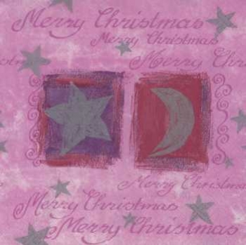 Serviette Mond + Sterne silber, Hintergrund rosa, Schrift Merry Christmas, Rarität