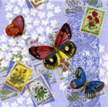 Serviette Schmetterling, Briefmarken, lila