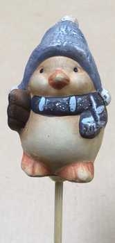 Keramik-Vogel mit Halstuch und Mütze, braun