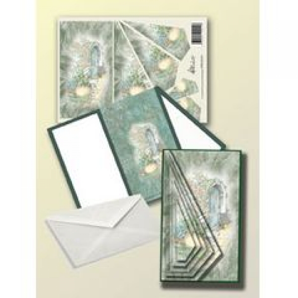 3D Pyramidenkarten-Set Garten mit Holztüre