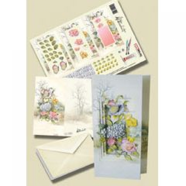 3D Pyramidenkarten-Set Blumen mit Schmetterling