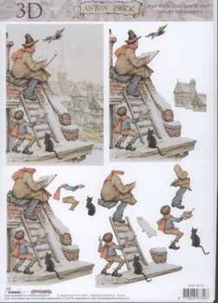 3D Schneidebogen Anton Pieck, Maler auf Dach, nostalgisch