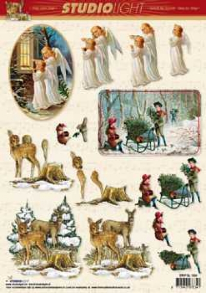 3D Schneidebogen nostalgisch, Kinder im Schnee, Engel