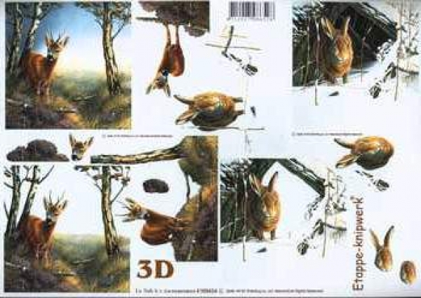 3D Schneidebogen Hase, Reh im Schnee