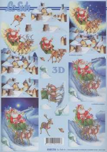 3D Schneidebogen Weihnachtsmann, Schlittenfahrt