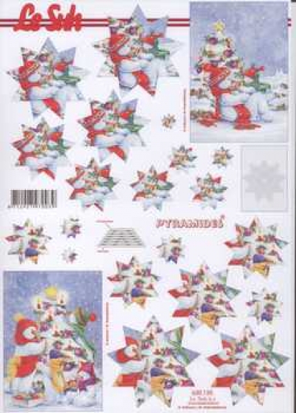 3D Pyramiden-Schneidebogen Stern, Schneemann mit Tannenbaum