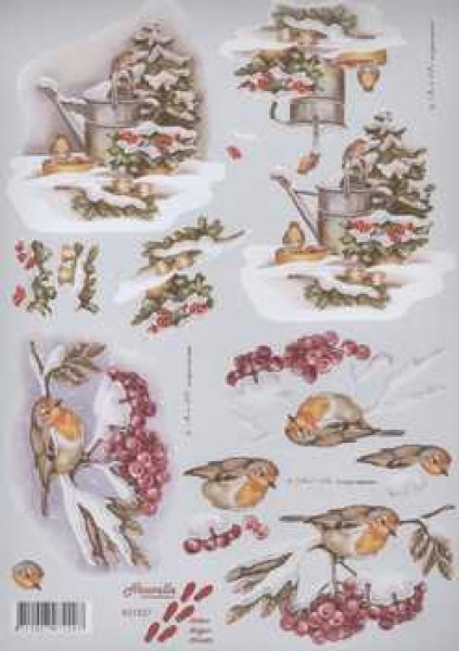 3D Schneidebogen Rotkehlchen im Schnee, Giesskanne