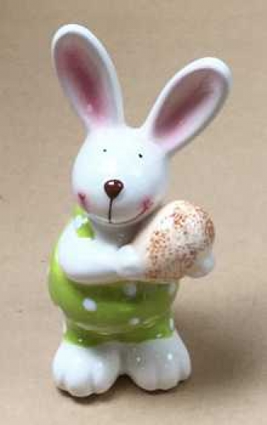 Porzellan Hase mit Ei, weiss-hellgrün