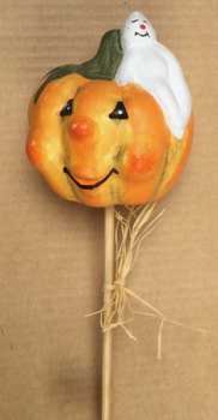 Keramik Kürbis mit Gespenst, zum Stecken