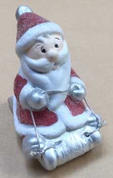 Keramik Samichlaus Schlitten, rot-silber