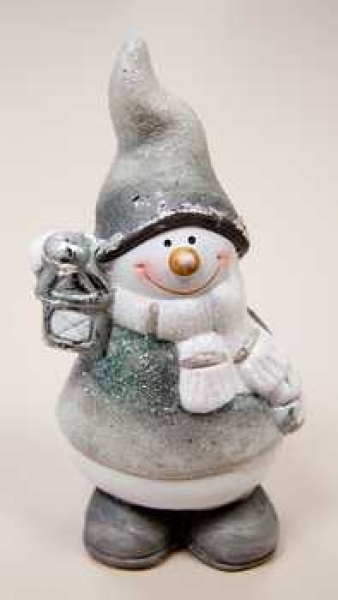 Keramik-Schneemann stehend, weiss-grau-silber