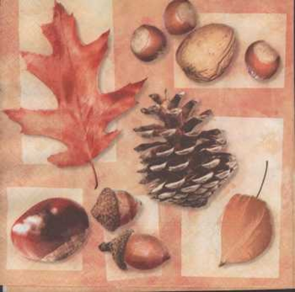 Serviette Eichenblatt, Tannzapfen, Nüsse