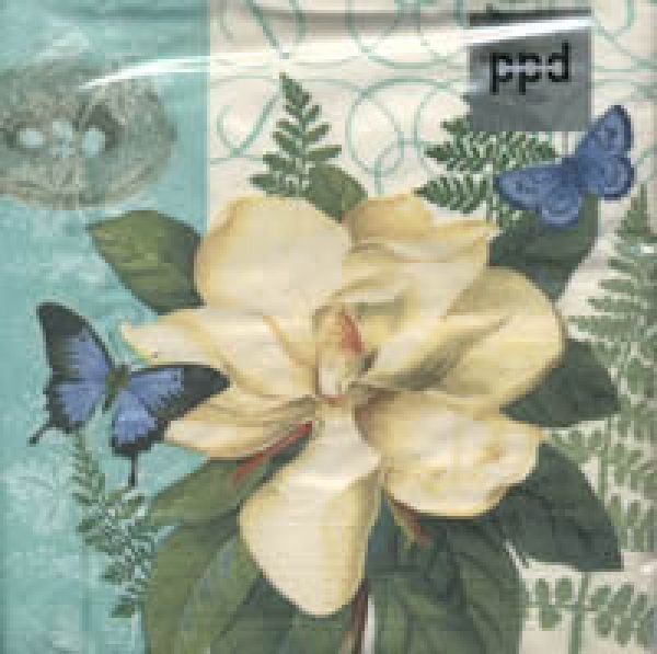 Serviette weisse Blume, Schmetterlinge