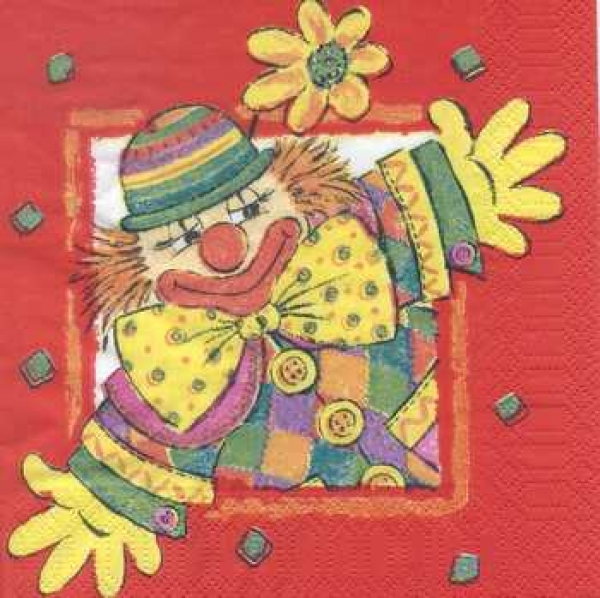 Serviette Clown, roter Hintergrund, Rarität