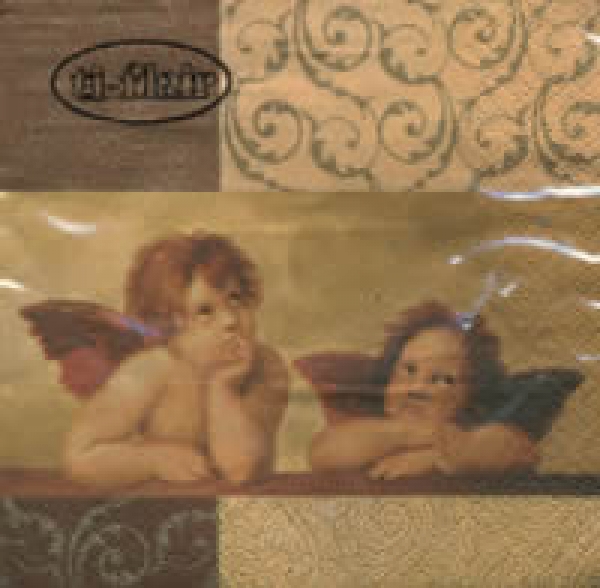 Serviette Engel nachdenklich, Hintergrund Schnörkel