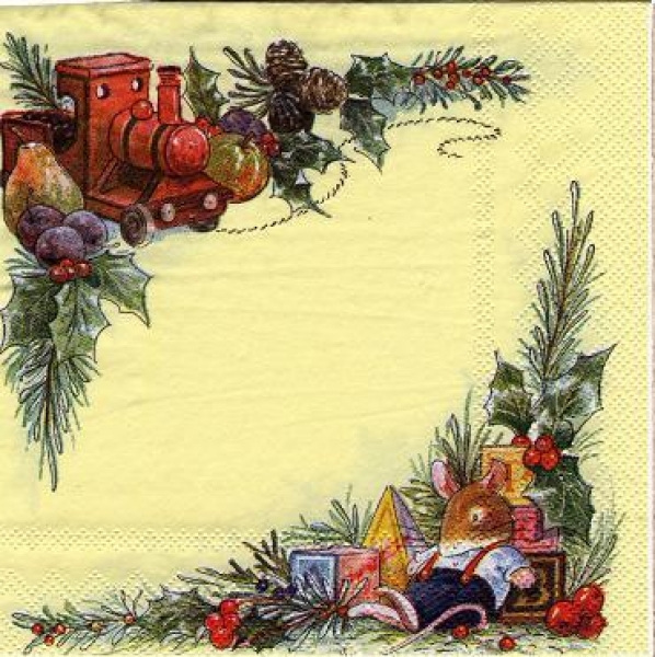 Serviette Foxwood Tales, Weihnachtsecke, Eisenbahn Rarität