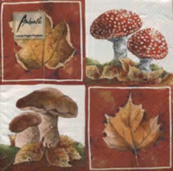 Serviette Herbst, Blätter, Pilze