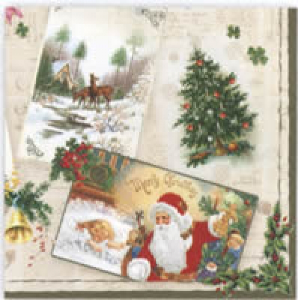 Serviette Samichlaus mit Kindern, Rehe im Wald, Engel, nostalgisch