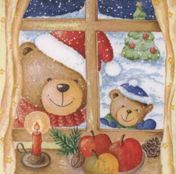 Serviette Teddybär, Fenster, Rarität