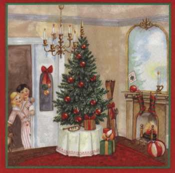 Serviette Weihnachtsbaum, Cheminee (warten auf den Weihnachtsmann), Rarität