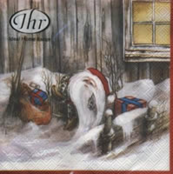 Serviette Wichtel mit Geschenken