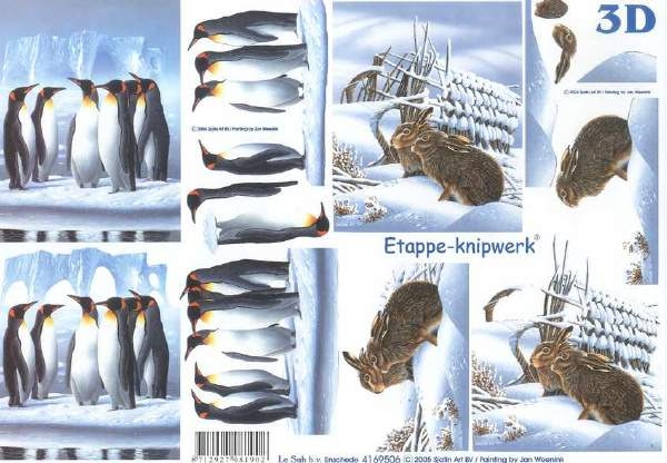 3D Schneidebogen Pinguine, Hasen im Schnee