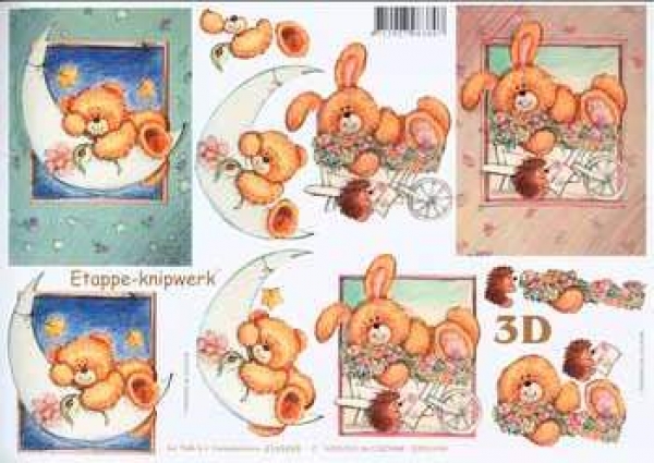 3D Schneidebogen Bärchen und Hase, Mond, Schubkarre