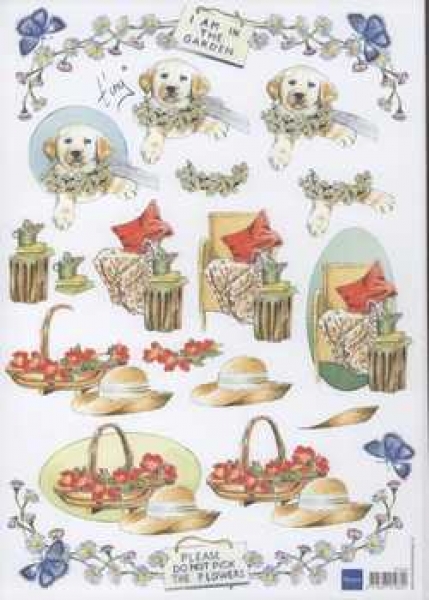 3D Schneidebogen im Garten, Strohhut, Hund