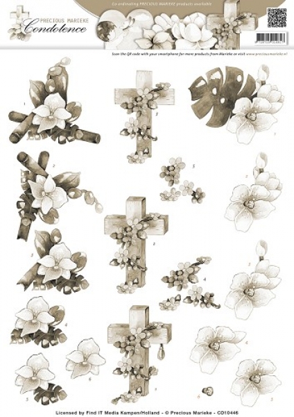 3D Schneidebogen Kondolenz, Blumen, sepia