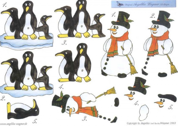 3D Schneidebogen Schneemann und Pinguin